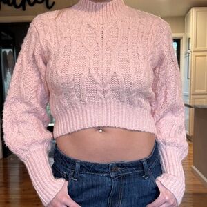 Forever21 Pink Cable Knit Cropped Sweater